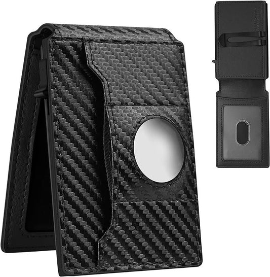 Wallet for Men, 8-10 Pocket RFID Card Case, Smart Quick Access Stand, Minimalist Trifold Leather Wallet, Money Clip